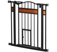 PawHut Barrière de sécurité pour animaux système de double verrouillage sans perçage 74 à 80 cm acier bois de pin noir