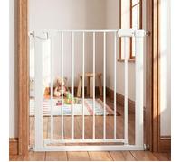 Barrière de Sécurité Bébé Extensible Large 75-82cm COSTWAY-Double Verrouillage-Fermeture Automatique-par Pression sans Percer-Blanc