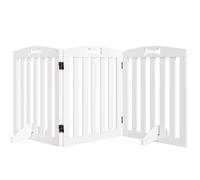Barrière De Sécurité Chien Pliable Adaptable Motif Os - Piètement Support Antidérapant - 155 X 30 X 61 Cm - Mdf Blanc