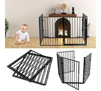 Barrière de sécurité Enfant, bébé, Animaux,Barrière de sécurité,Grande Version 240 cm,Grille de Protection métal,avec Porte Inclus,4 éléments,Pliable (A-Noir)