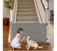 Barrière de sécurité extensible 185 cm, clôture maille rétractable 79,5 cm, verrou sécurité, pour animaux, couloir escalier - Gris