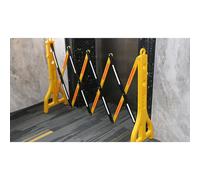 Barrière de sécurité extensible de 250 cm, système de barrière mobile pour fermeture de route, clôtures d'événement, portails de sécurité publique - Couleur jaune pour centres commerciaux et rues
