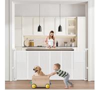 VEVOR Barrière de Sécurité Extensible Jusqu’à 180 cm Hauteur 87 cm, Barrière Rétractable pour Animaux de Compagnie, Clôtures en Mailles, pour Chiens Couloir Escalier Porte Salle de Jeux, Blanc