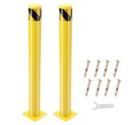 Barrière de sécurité industrielle - Inclus 8 boulons d’ancrage, H: 91cm | Lot de 2 poteaux en acier jaune avec revêtement poudré, Protection robuste pour entrepôt, parking, trottoir