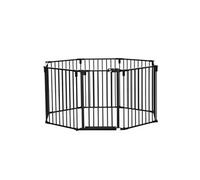Barrière de sécurité - parc enclos chien modulable pliable - porte verrouillable - 8 panneaux acier et PP - dim. 482,5L max. x 76H cm noir