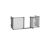 PawHut Barrière de sécurité parc chien modulable pliable porte intégrée 300 x 74,5 cm métal PP Noir