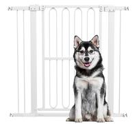 Barrière de sécurité PawHut pour Chiens, 76-104 cm Barrière d'escalier sans percer, verrouillable Barrière de sécurité pour Tous Les Grands Chiens, Acier, Blanc