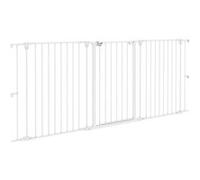 PawHut Barrière de sécurité barrière pour chien en acier à 3 panneaux pliante double verrouillage et porte intégrée pour porte et escalier blanc