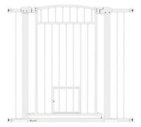 Barrière De Sécurité Pour Chien - Barrière À Pression Ajustable - 2 Portes Verrouillables - Acier Blanc