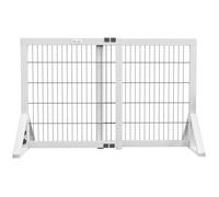 Barrière de sécurité pour chien - PawHut - 2 panneaux largeur réglable 63-106 cm - bois de pin acier - 63-106 x 44 x 67 cm - blanc