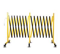 Barriere de Sécurité Rétractable 5m, 1.5 m H Barriere Escalier en Acier, Barrière à Ciseaux avec Cadenas et Roues Verrouillables, Identification de Sécurité pour Parking Maison Chantier, Jaune