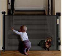 Barrière d'escalier rétractable pour bébé et Animaux- avec Trou pour Chat Rétractable Barriere de Securite Chien, Barriere Escalier Enroulable-86 x 180 cm (Noir) (B)