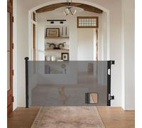 Barrière d'escalier rétractable pour bébé et Animaux- Large Barrière de Sécurité, Fonctionnement Silencieux à Une Main Enroulable,avec Trou pour Chat,86 x 180 cm (Gris) (B)
