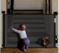 Barrière d'escalier rétractable pour bébé et Animaux- Large Barrière de Sécurité, Fonctionnement Silencieux à Une Main Enroulable,avec Trou pour Chat,86 x 150 cm (Noir) (B)