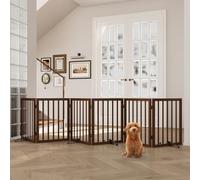 Barrière en bois pour chien extra large à 6 panneaux de 60 cm (H) avec 4 supports en métal et charnière à 360 ° pour portes et escaliers, clôture pliable pour chien, intérieur extensible jusqu'à 288