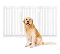 CostwayBarrière Autoportante pour Chien 3 Panneaux en Bois Charnières Métalliques à 360° sans Perçage pour Maison Escaliers Blanc
