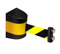 Barrière magnétique rétractable - Cordon de sécurité jaune et noir de 2 m, support mural, idéal pour la gestion des files d'attente, le contrôle d'événements et les solutions de sécurité publique