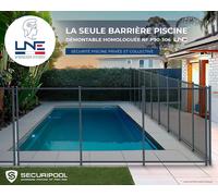 Barrière piscine démontable SECURIPOOL Gris Anthracite 4m fixations 16mm NF P90-306 LNE