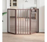 Barrière pliable pour chien en bois de peuplier - Sans perçage - 150 cm de large - Marron - Pour salon, cuisine et escalier
