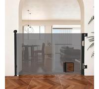 Barrière pour Chien & Escalier - Barrière de Sécurité Rétractable - Fonctionnement Silencieux à Une Main - Option sans Perçage -,avec Trou pour Chat,86 x 180 cm (Gris) (B)