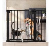 Barrière pour Chien Extra Large et Durable pour Animal Domestique Facile à Traverser avec Porte pour Animaux de Compagnie, Convient aux Ouvertures de 74,9 à 102,9 cm, montée par Pression, Noire