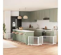 Barrière pour Chien Pliable 6 Panneaux Blanc Bois Peuplier | Porte Intégrée, Serrures Sécurité, Sans Perçage, Pieds Robustes, Pour Salon Cuisine Escalier