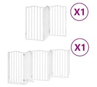 Barrière pour Chien Pliable 9 Panneaux Blanc 450 cm Bois Peuplier | Barrière animaux sans perçage, pieds stables réglables, verrous sécurité, pliage facile, intérieur salon cuisine escalier