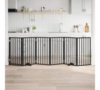 Barrière pour Chiens 6 Panneaux Bois de Peuplier Noir | Sans Perçage, Pliable, Pieds Robustes, Panneau de Porte avec Serrures, pour Salon Cuisine Escalier
