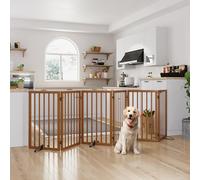 Barrière pour chiens extra large à poser librement à l'intérieur, barrière pour animaux de 6 panneaux en bois avec 2 supports en métal et charnière à 360°, barrières pour chiens grandes pour les