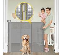 Barrière rétractable améliorée de 106,7 cm de haut et 152,4 cm de large avec tiges pour éviter de ramper, barrière extra haute pour chien pour grandes ouvertures, intérieur et extérieur, barrière pour