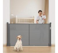 Barrière Sécurité pour Enfant Chien, 1.5M 3M 5M Barriere de Securite Retractable, avec Renforcement en Fibre de Verre, Large Barriere de Securite pour Escaliers Intérieurs et Extérieurs (Gris, 1.5M)