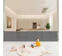 Barrière Sécurité pour Enfant Chien, 1.5M 3M 5M Barriere de Securite Retractable, avec Renforcement en Fibre de Verre, Large Barriere de Securite pour Escaliers Intérieurs et Extérieurs (Gris, 3M)