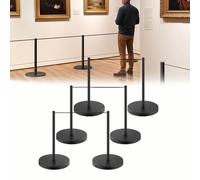 Barrières de sécurité en acier inoxydable pour galeries d'art - Poteaux de contrôle des foules avec corde élastique - Pour expositions, galeries et salons professionnels - Lot de 6 pièces(Black)