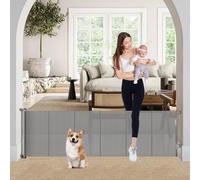 Portes de bébé rétractables de 61 cm de haut, portes courtes pour chien pour passer, extensible de 0 à 201 cm de large, porte en maille renforcée pour animaux de compagnie avec tiges de soutien,