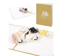 BARRU Carte pop-up Voiture de Mariage just married en 3D, élégante carte de vœux de félicitations pour l'union, cadeau d'argent pour le voyage de noces et la lune de miel du couple de mariés