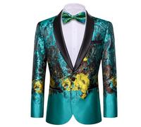 Barry.Wang Blazer smoking de luxe pour homme avec broderie cachemire et revers à un bouton pour mariage d'affaires, Peinture à l'encre verte et dorée, M