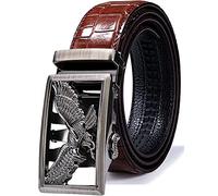 Barry.Wang Ceinture à cliquet en cuir véritable avec boucle automatique - Coffret cadeau tendance pour homme, Eagle Burgundy Silver, Medium