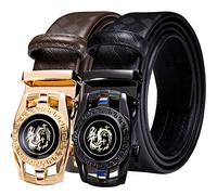 Barry.Wang Ceinture à cliquet en cuir véritable avec boucle automatique - Coffret cadeau tendance pour homme, Dragon-marron-noir, Small