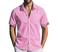 Barry.Wang Chemise à manches courtes boutonnée pour homme - Style formel - Décontracté - Coupe contrastée - Pour l'été, le travail, le mariage, le yacht, M