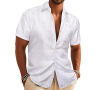 Barry.Wang Chemise en soie pour homme - Motif cachemire floral - Manches courtes - Pour soirée de mariage, Cachemire blanc., 3XL