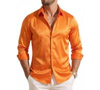 Barry.Wang Chemise habillée pour homme, coupe droite, extensible, à manches longues, solide, pour affaires, mariage, Orange satiné, XL