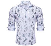 Barry.Wang Chemises de Noël de luxe dorées brillantes à manches longues pour homme, fête, festival, Halloween, hauts imprimés de Noël, blanc/bleu, M