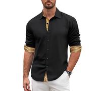 Barry.Wang Chemises habillées pour homme à manches longues, style décontracté, avec col boutonné, poignets contrastés, chemises idéales pour les affaires, formelles, les fêtes, les mariages, XL