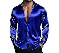 Barry.Wang Chemises pour homme à manches longues, style habillé, extensible, unie, à boutons, en satin, pour usage formel, décontracté, d'affaires, mariage, fête, L