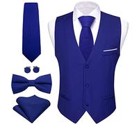 Barry.Wang Costume formel pour homme avec gilet col en V et nœud papillon - Coupe ajustée - Style décontracté - Couleur unie - Pour fête de mariage - Smoking, bleu marine, M