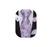 Barry.Wang Cravate florale avec épingle à revers en soie pour homme - Ensemble de boutons de manchette carrés pour mariage, fête de mariage