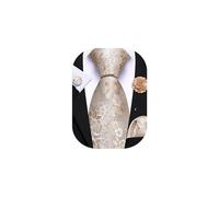 Barry.Wang Cravate florale avec épingle à revers en soie pour homme - Ensemble de boutons de manchette carrés pour mariage, fête de mariage, champagne, taille unique