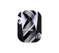 Barry.Wang Cravate rayée à carreaux avec pince à cravate pour homme en soie - Ensemble de boutons de manchette carrés - Ensemble formel d'affaires ou de mariage, Noir Blanc Gris, taille unique