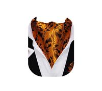 Barry.Wang Cravats Boutons de manchette en soie pour homme Motif cachemire Couleur pure Cravate Ascot Cravate et carré de poche Ensemble fête classique floral mariage affaires, Cachemire doré, taille
