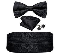 Barry.Wang Cummerbund Ensemble nœud papillon et boutons de manchette en soie pour homme, floral/noir, taille unique